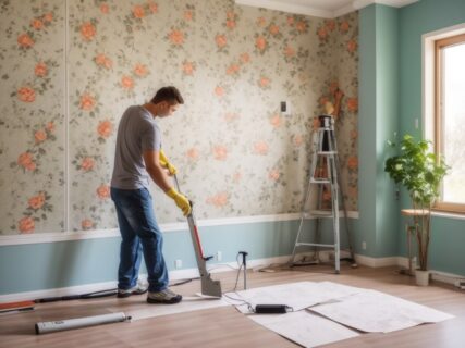 Work on replacing the wallpaper in the room by yourself.